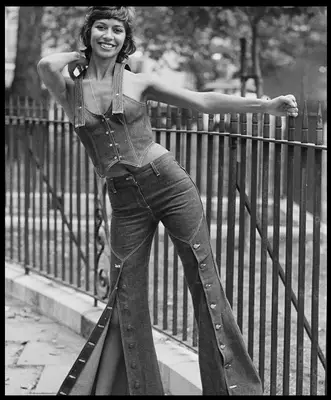 Woman wearing flared jeans