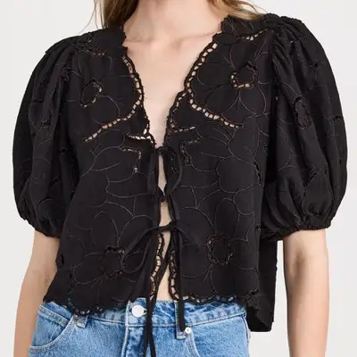 Free People Bali June Top in black combo on model