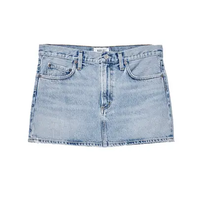 model wearing pink eyelet skirt