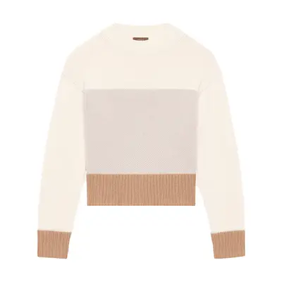 Theory Color Block Crewneck Sweater in ivory, gray, and beige multi
