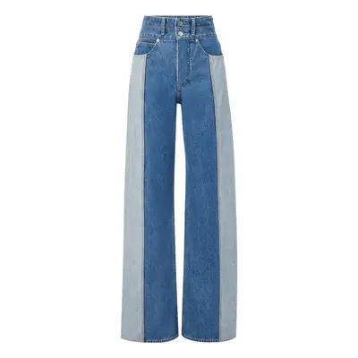 Veronica Beard Taylor Two-Tone Wide-Leg Jean in medium wash denim with light wash side panels