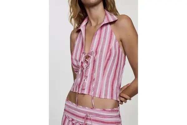striped halter top with collar
