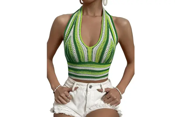 striped colorblock backless v neck