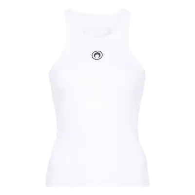 Marine Serre Crescent Moon-Embroidered Tank Top in white with black moon