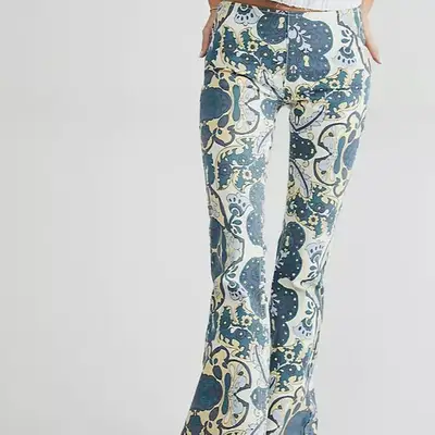 Free People Penny Pull-On Printed Flare Jeans