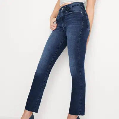 Good American Always Fits Good Classic Slim Straight Jeans in indigo on model