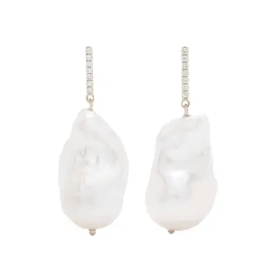 Mateo 14kt Yellow Gold Diamond Bar Baroque Pearl Earrings