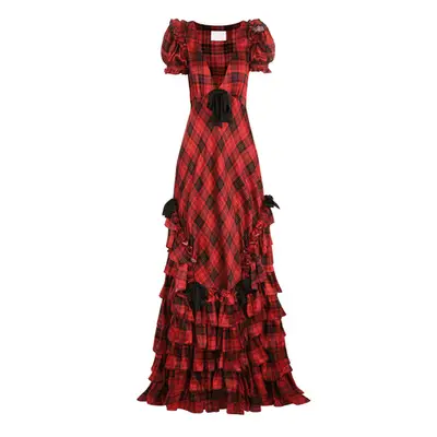 Selkie The Royal Tartan Gatsby Slip in red and black plaid with bows