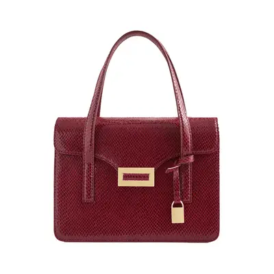 J.Crew Edie Accordion Bag in burgundy snake-embossed Italian leather