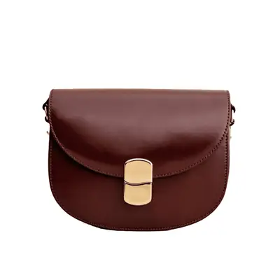 Sezane Claude Bag in glossy burgundy with gold clasp