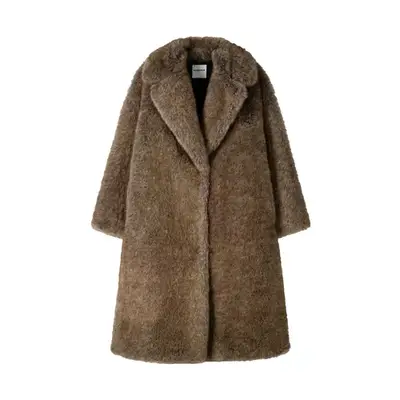 Bershka Long Faux Fur Coat in brown