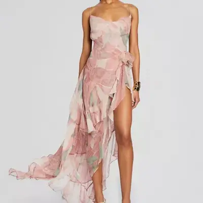 Retrofete Samara Silk Chiffon Dress in pink floral