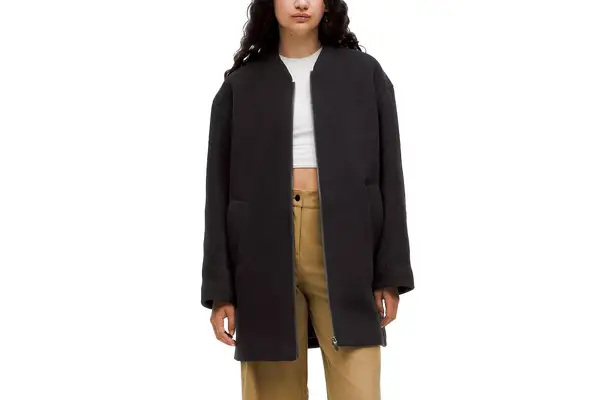 A person wearing the Zara Soft Oversized Coat
