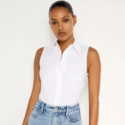 Good American Fitted Tank Poplin Bodysuit