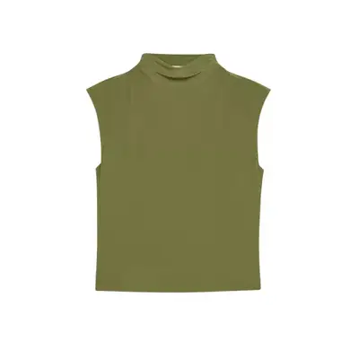 green mock neck top