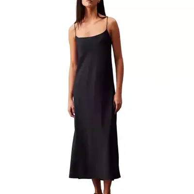 model wearing a Calvin Klein slip dress