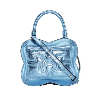Ganni Small Butterfly Crossbody Bag in metallic blue curacao