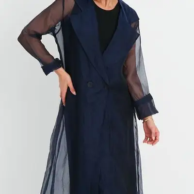 Planet by Lauren G Organza Trench Coat in midnight navy