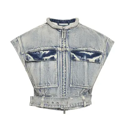 3.1 Phillip Lim Crystal-Neck Denim Crop Vest