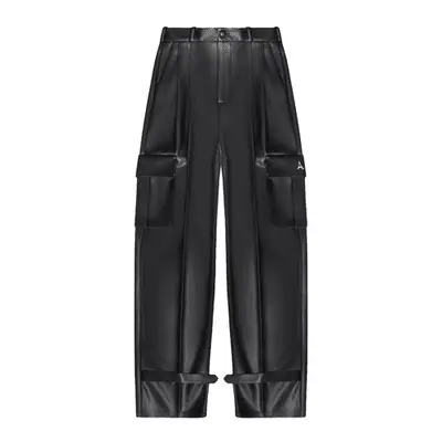 Maniere de Voir Danielle Leather Pleated Cargo Trousers in black