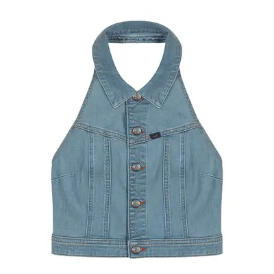 Lee Seamed Denim Halter Tank in minor key light-to-medium-wash denim