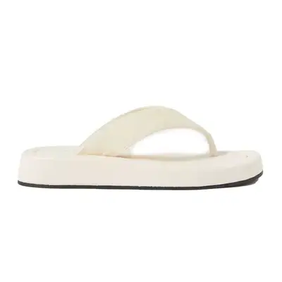 The Row Ginza Leather and Velvet Platform Flip-Flops in white