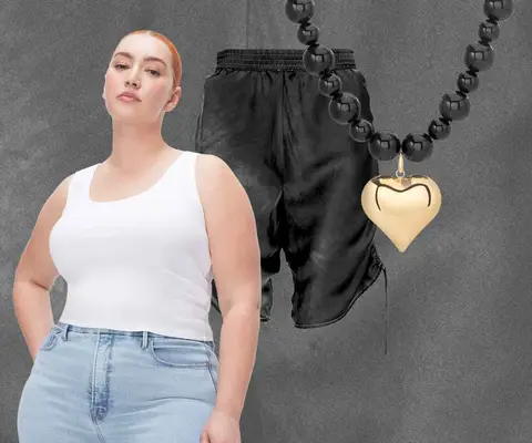 White Tank Top, Baggy Shorts, Heart Necklace