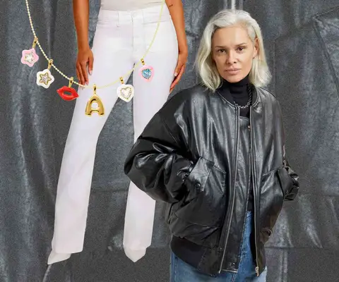 White Jeans, Black Leather Jacket, Charm Necklace