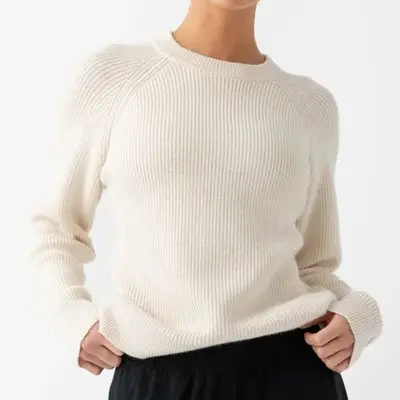 Cozy Earth Classic Crewneck in alabaster white on model