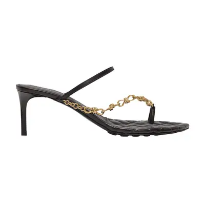 Bottega Veneta Leather Chain Toe-Ring Slide Sandals in black with gold and heel