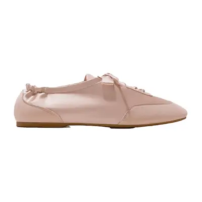 Vivaia Square-Toe Lace-Up Satin Sneakerina in Cristina light pink with bow lace