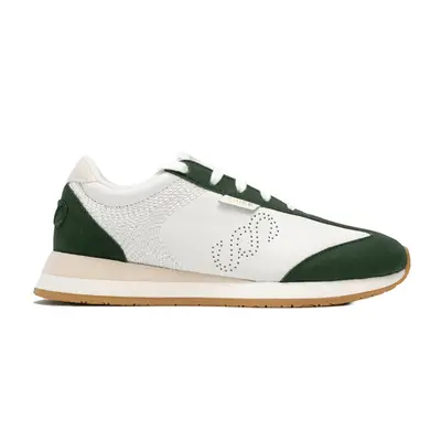 Saysh Three sneakers in white and dark green suede
