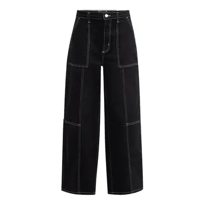Rails Getty Cropped Denim Utility Pants in black with white stitching