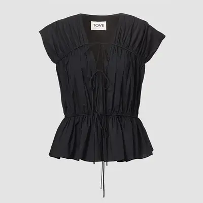 Thea Organic Cotton Gathered Sleeveless Top Black