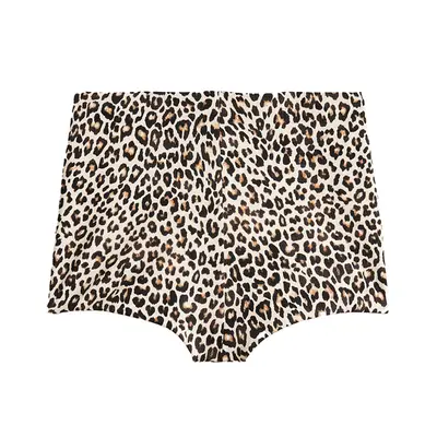 Close-up of woman wearing pink textured bikini top and pearl charm