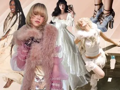 Suki Waterhouse, Doechii, Marina, and others in ethereal-themed fashion styles with layered dresses and accessories