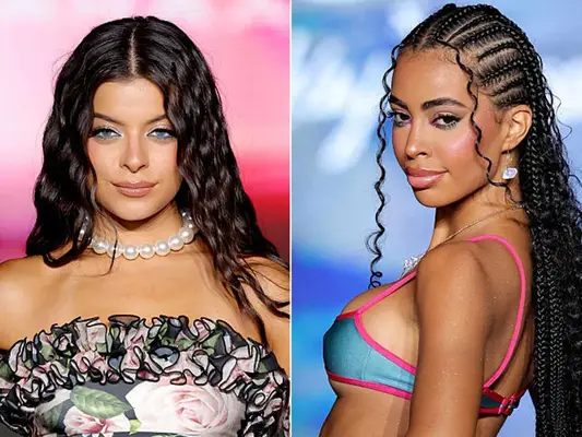 Person in a gingham swimsuit and cowboy hat near a wooden tub outdoors