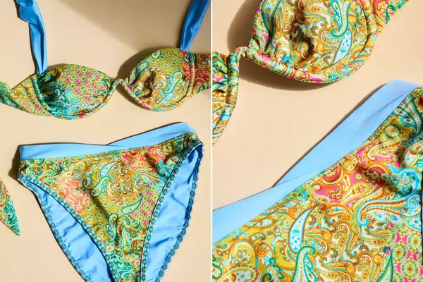 Two-piece Bydee Swim Cyprus Top and Florence Bottom swimsuit with paisley pattern details