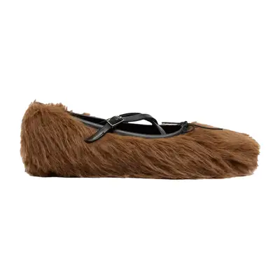 Simone Rocha Faux Fur Crisscross Ballerina Flats in brown