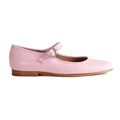 Brother Vellies Picnic Shoe in grapefruit light pink with heart buckle
