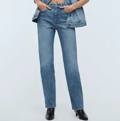 EB Denim High Rise Straight jeans in midnight dark wash