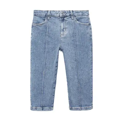 Wales Bonner Saturn Straight Leg Jeans in light wash denim on model styled with blue t-shirt and white flats