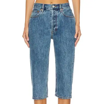 Still Here The Capri in classic blue denim on model