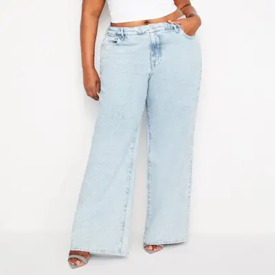 Good American Good Ease Relaxed Sparkle Jeans in light wash denim