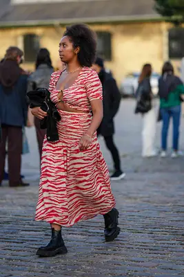 Woman wearing printed dress 