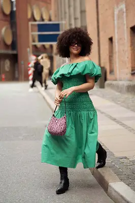 Woman wearing green dress