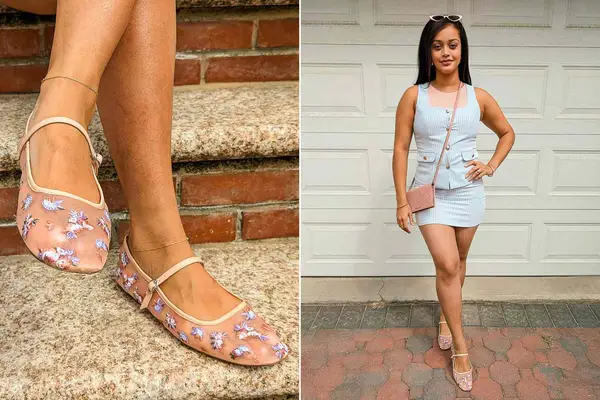 A close up of a person wearing the Steve Madden Maple Flats next to a person wearing the Steve Madden Maple Flats