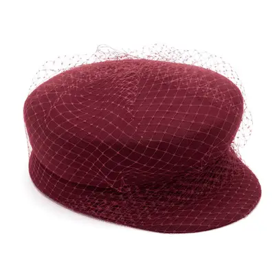 Eugenia Kim Sabrina newsboy cap in bordeaux with birdcage veil
