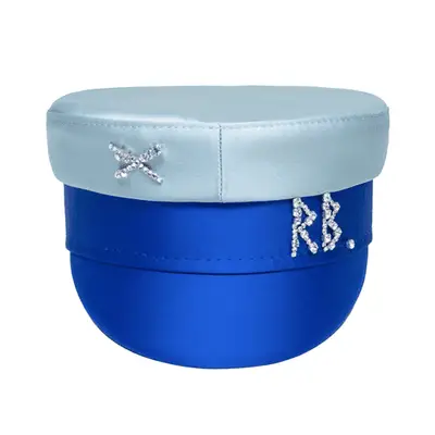 Ruslan Baginskiy Crystal-Embellished Satin Baker Boy Cap in blue