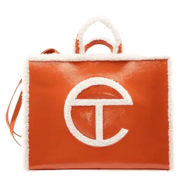 Ugg x Telfar Large Shopper Crinkle in spicy pumpkin with white shearling